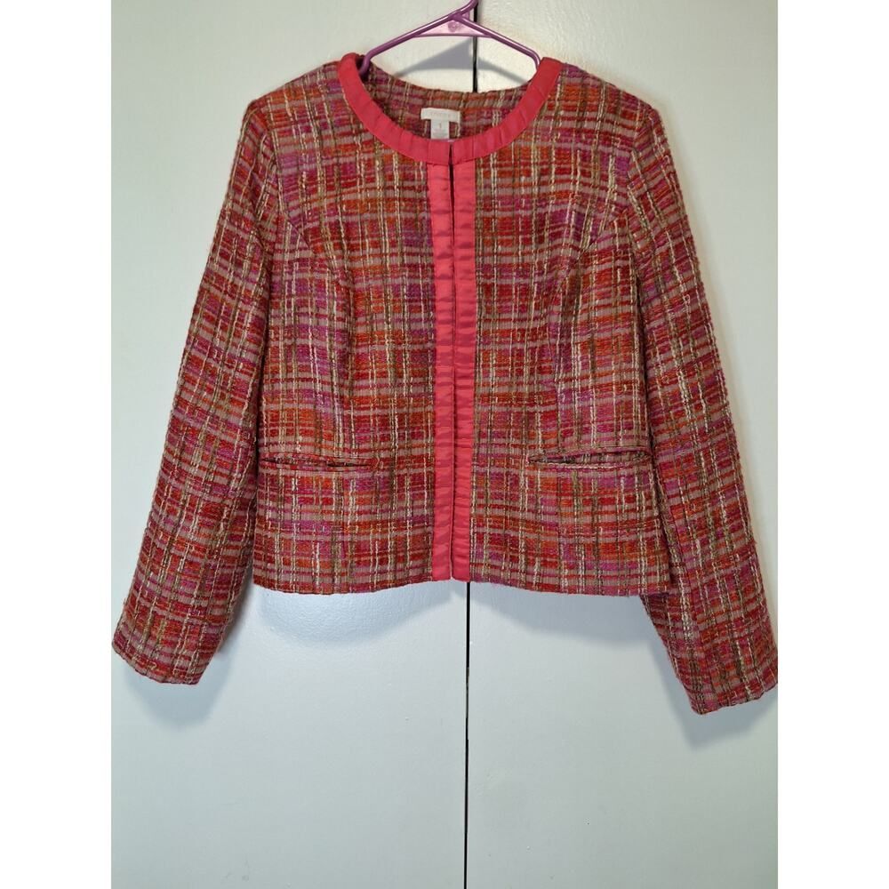 Chico's Collarless Coral Tweed Blazer Sz 1